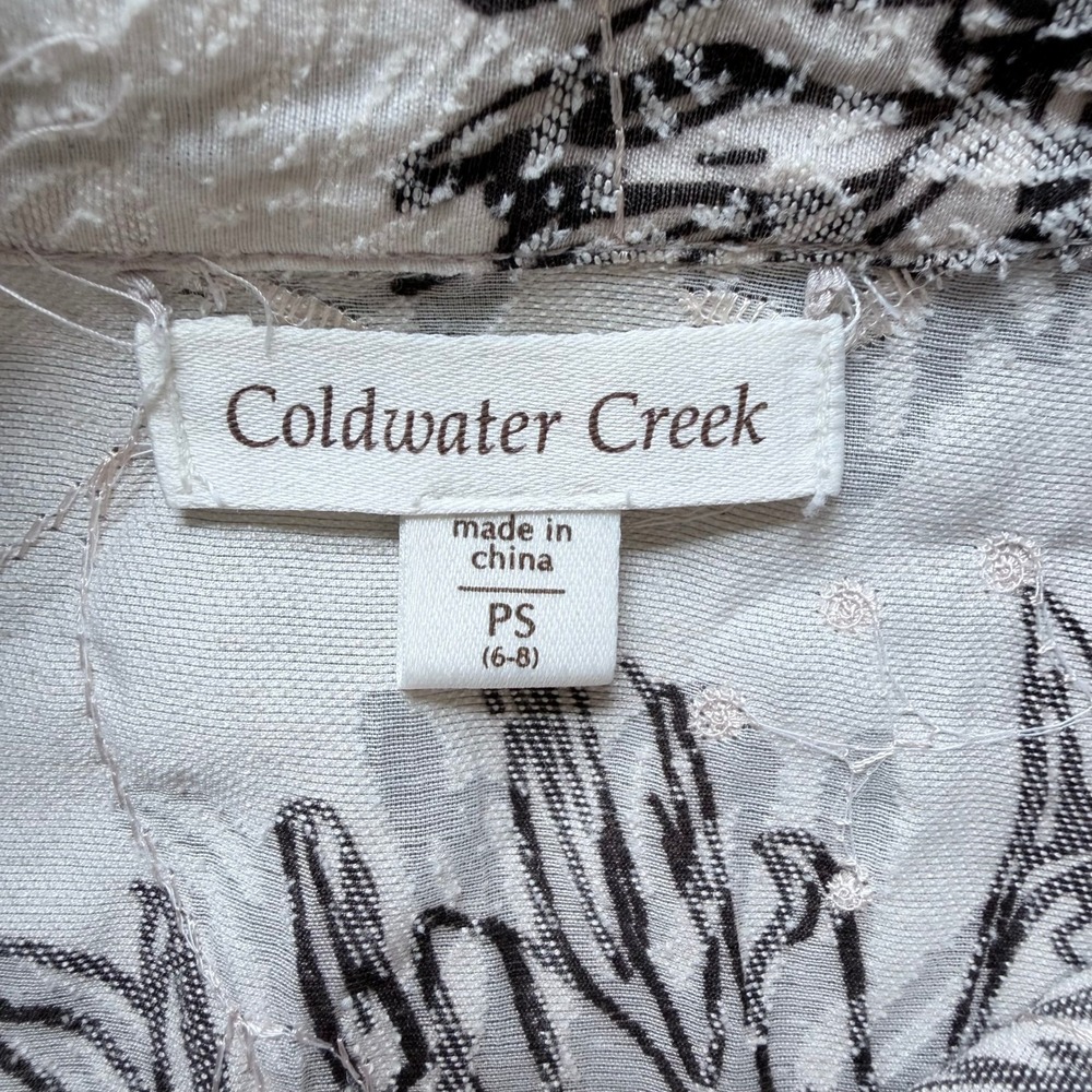 Coldwater Creek Petite‎ S Floral Crinkle Button Down Shirt Cream Chrysanthemum - Picture 5 of 8